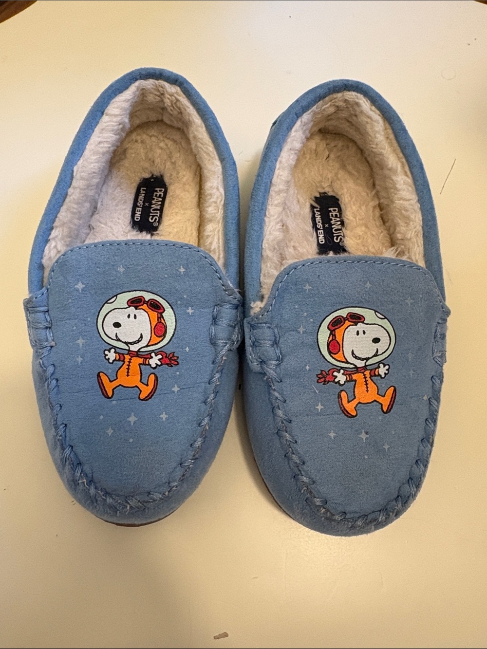 Lands' End Kids Blue Snoopy Space Moccasins